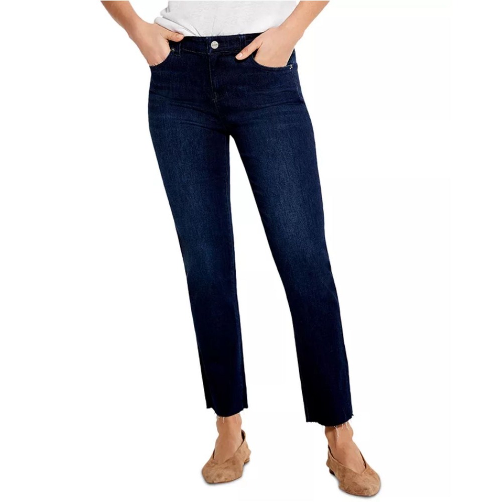 NIC+ZOE Straight Jeans Women 25 Twilight Dark Wash Mid Rise Raw Hem Denim ALL188